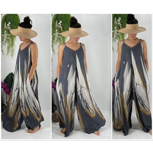 Pōʻalima Romper Boho Beach Cover-Up Wide Leg Adjustable Shoulder Strap One Size - Picture 2 of 9